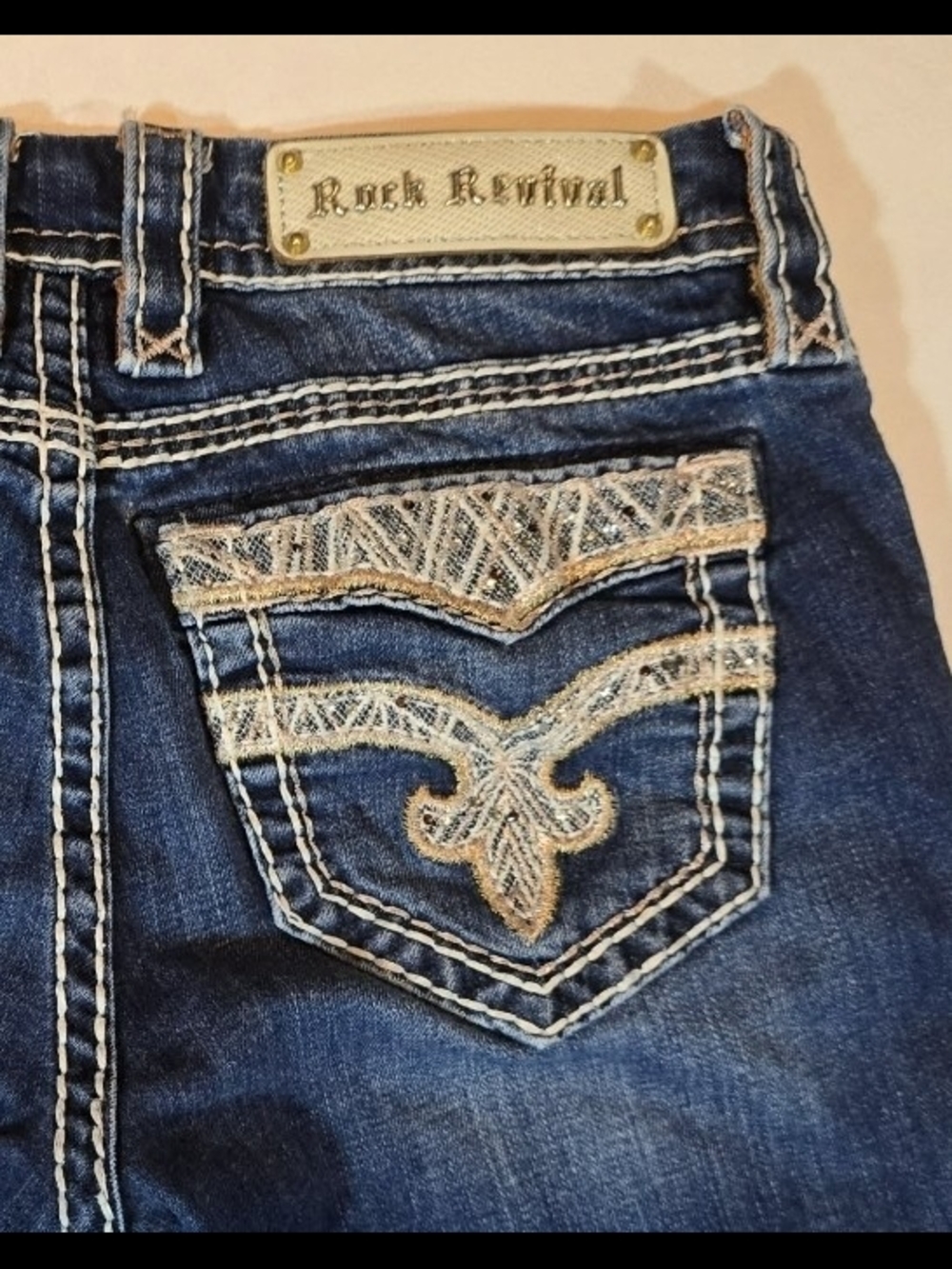 Rock Revival Women's Dark Blue Embroidered Jeans Royal Boot Sz. 27